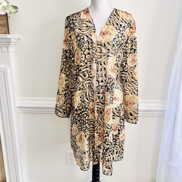 Lori Max Tops - Lori Max New York Black Brown Pink Floral Long Open Blouse ~ Plus Size 2X